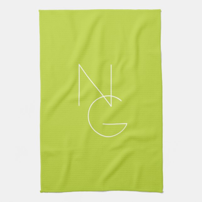 Modern 2 Overlapping Initials | Lime Green Kitchen Towel (Vertical)