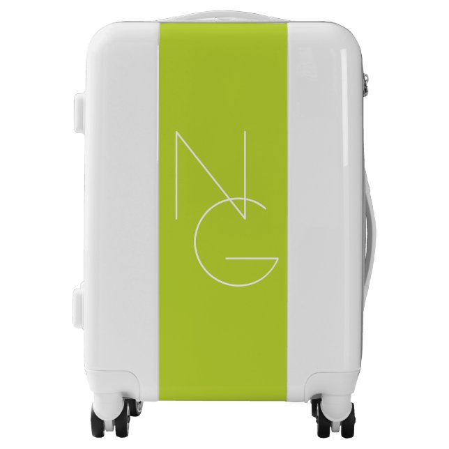 Modern 2 Overlapping Initials | Lime Green Luggage (Front)