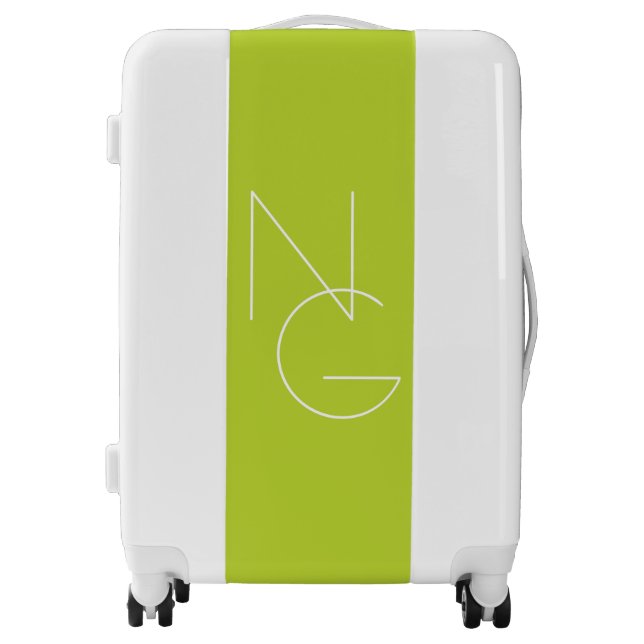 Modern 2 Overlapping Initials | Lime Green Luggage (Front)