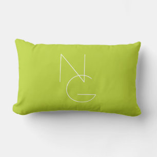 Modern 2 Overlapping Initials Lime Green Lumbar Pillow