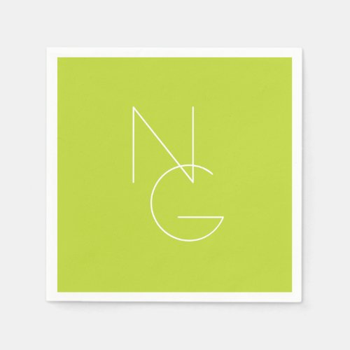 Modern 2 Overlapping Initials  Lime Green Napkins