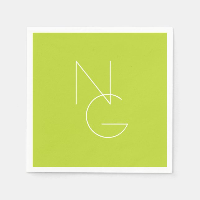 Modern 2 Overlapping Initials | Lime Green Napkins (Front)