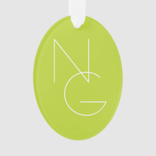 Modern 2 Overlapping Initials   Lime Green Ornament