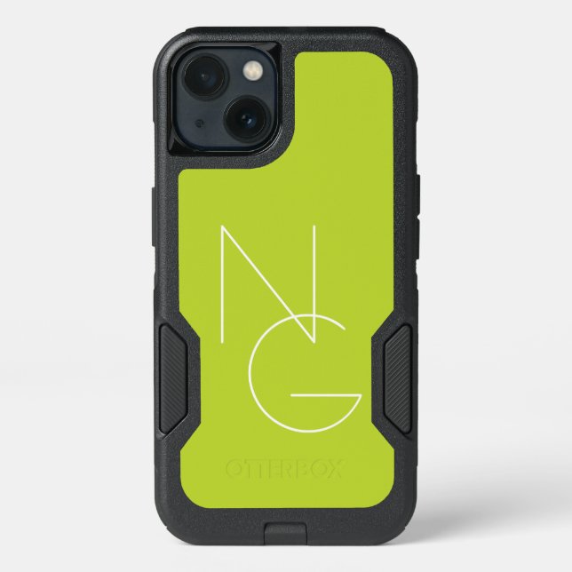 Modern 2 Overlapping Initials | Lime Green Otterbox iPhone Case (Back)