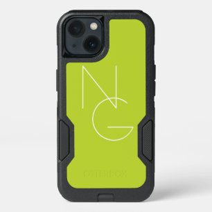 Modern 2 Overlapping Initials Lime Green iPhone 13 Case