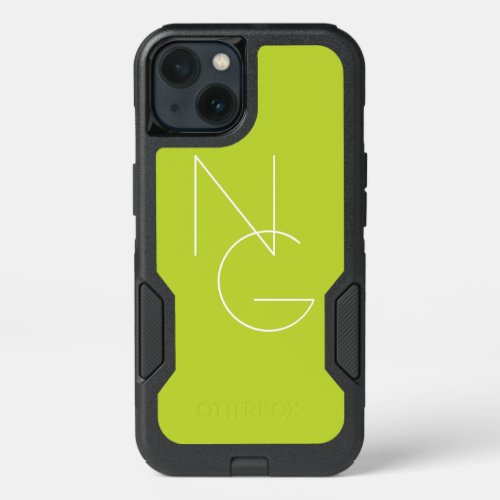 Modern 2 Overlapping Initials  Lime Green iPhone 13 Case