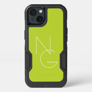 Modern 2 Overlapping Initials   Lime Green iPhone 13 Case