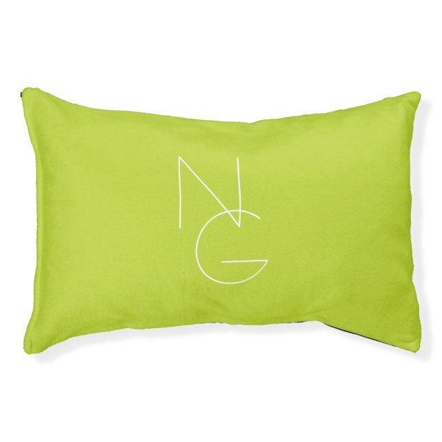 Modern 2 Overlapping Initials | Lime Green Pet Bed (Front)