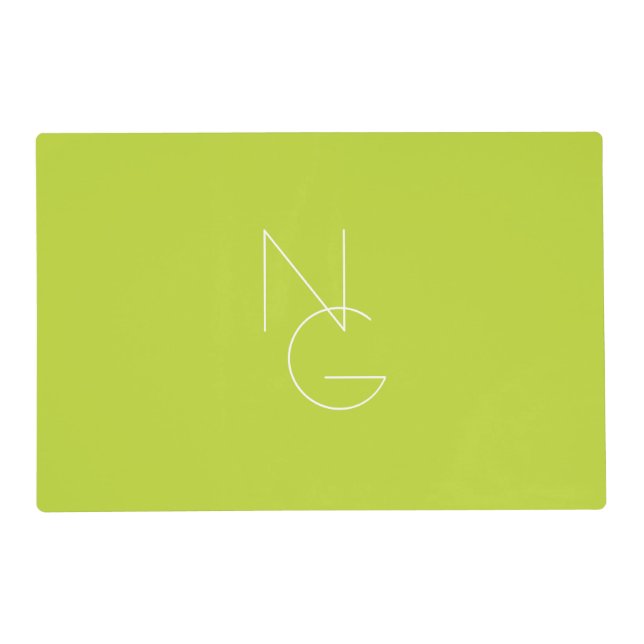 Modern 2 Overlapping Initials | Lime Green Placemat (Front)