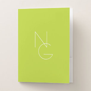 Modern 2 Overlapping Initials   Lime Green Pocket Folder