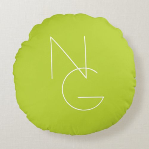 Modern 2 Overlapping Initials  Lime Green Round Pillow