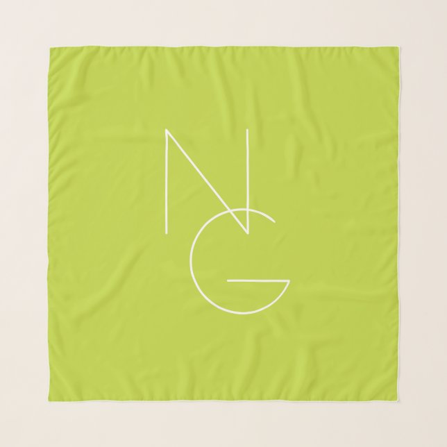 Modern 2 Overlapping Initials | Lime Green Scarf (Front)