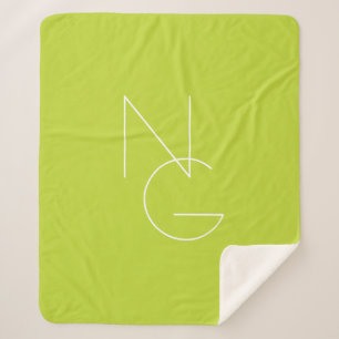 Modern 2 Overlapping Initials Lime Green Sherpa Blanket