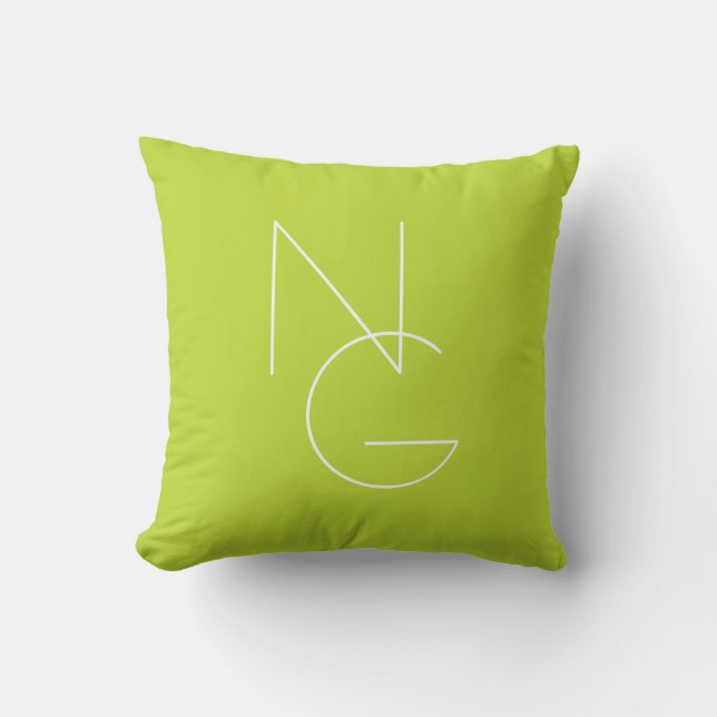 Modern 2 Overlapping Initials | Lime Green Throw Pillow (Front)