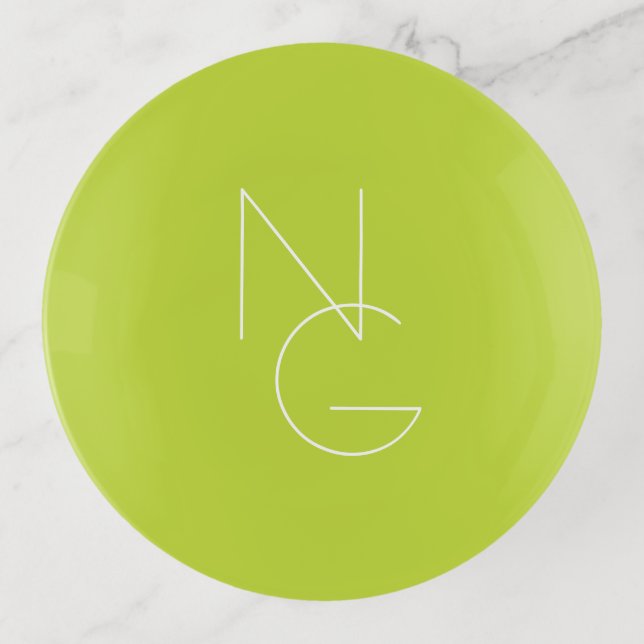 Modern 2 Overlapping Initials | Lime Green Trinket Tray (Front)