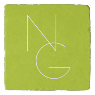 Modern 2 Overlapping Initials   Lime Green Trivet