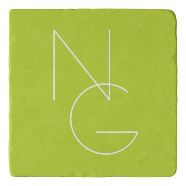 Modern 2 Overlapping Initials | Lime Green Trivet (Front)