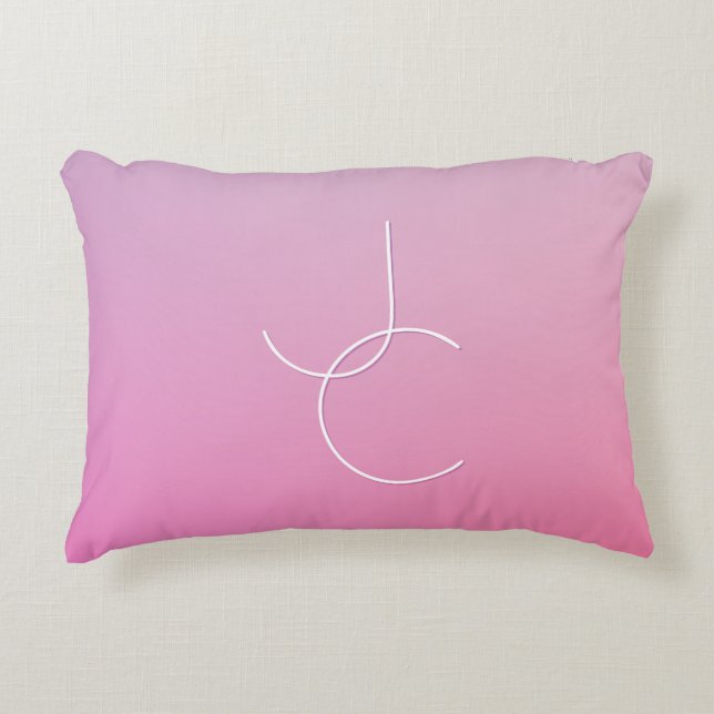 Modern 2 Overlapping Initials | Pink Ombre Accent Pillow (Front)
