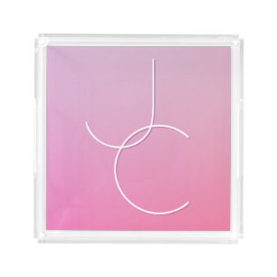 Modern 2 Overlapping Initials Pink Ombre Acrylic Tray