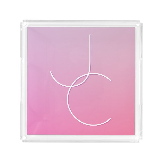 Modern 2 Overlapping Initials | Pink Ombre Acrylic Tray (Small)