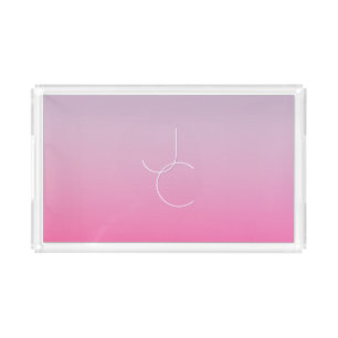Modern 2 Overlapping Initials Pink Ombre Acrylic Tray