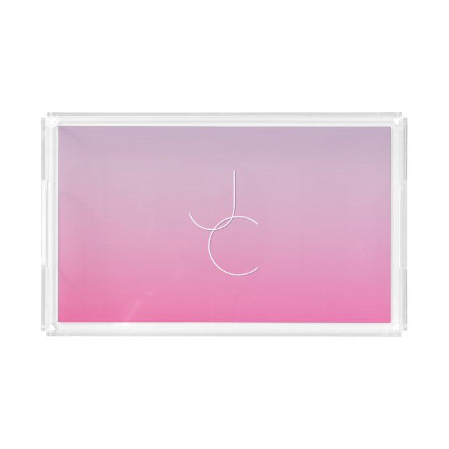 Modern 2 Overlapping Initials | Pink Ombre Acrylic Tray (Small)