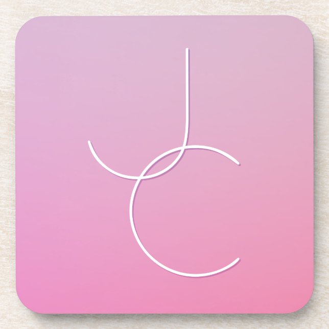 Modern 2 Overlapping Initials | Pink Ombre Beverage Coaster (Front)
