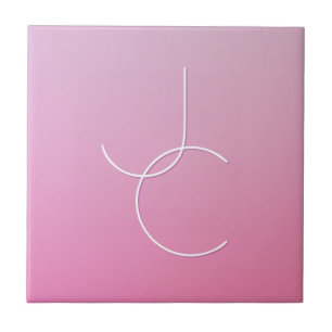 Modern 2 Overlapping Initials Pink Ombre Ceramic Tile
