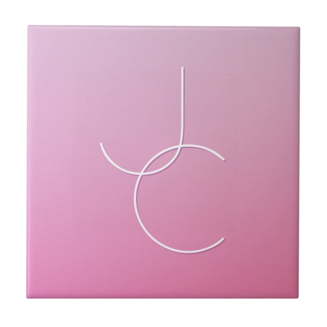 Modern 2 Overlapping Initials | Pink Ombre Ceramic Tile (Front)