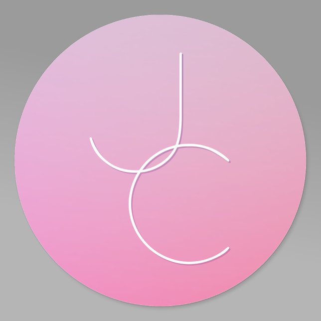 Modern 2 Overlapping Initials | Pink Ombre Classic Round Sticker (Creator Uploaded)