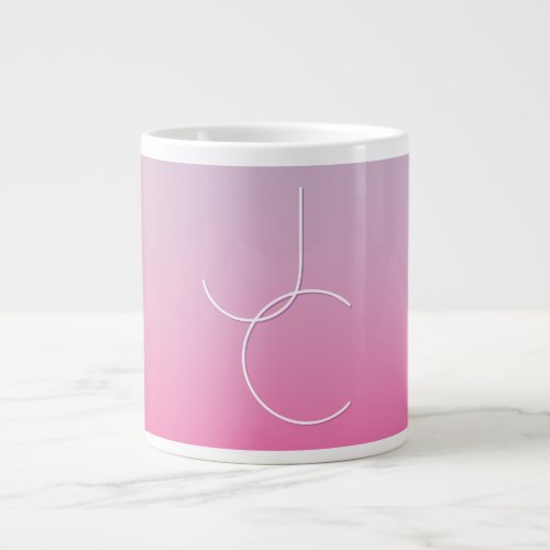 Modern 2 Overlapping Initials  Pink Ombre Giant Coffee Mug