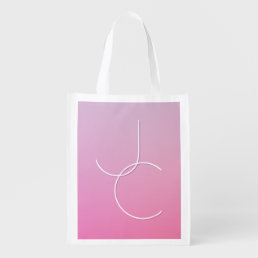 Modern 2 Overlapping Initials | Pink Ombre Grocery Bag