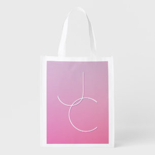 Modern 2 Overlapping Initials Pink Ombre Grocery Bag