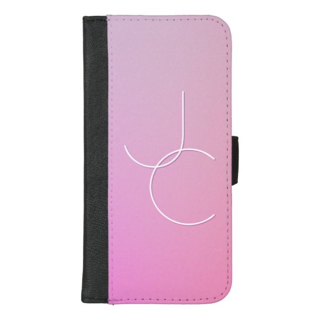 Modern 2 Overlapping Initials | Pink Ombre iPhone Wallet Case (Front)