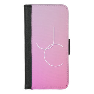 Modern 2 Overlapping Initials   Pink Ombre iPhone 8/7 Wallet Case