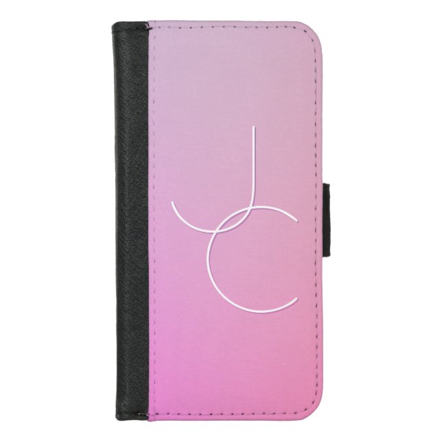 Modern 2 Overlapping Initials | Pink Ombre iPhone Wallet Case (Front)