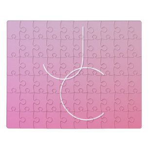Modern 2 Overlapping Initials Pink Ombre Jigsaw Puzzle
