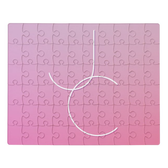Modern 2 Overlapping Initials | Pink Ombre Jigsaw Puzzle (Puzzle Horizontal)
