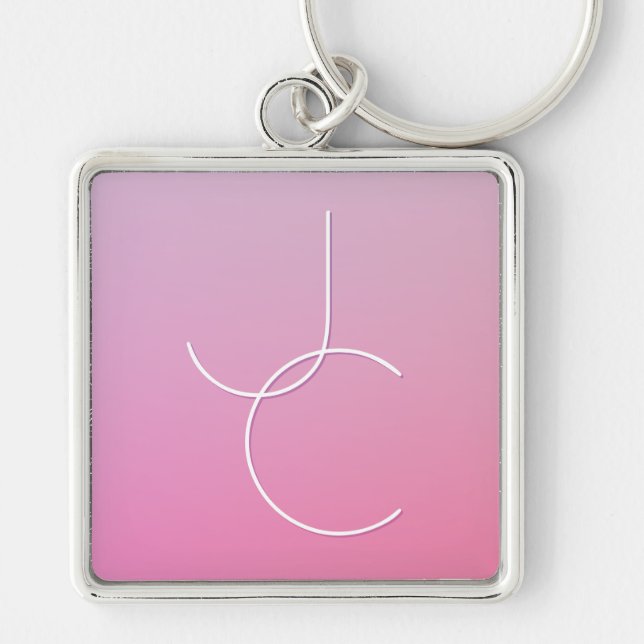 Modern 2 Overlapping Initials | Pink Ombre Keychain (Front)