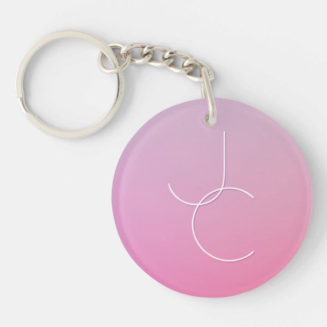 Modern 2 Overlapping Initials | Pink Ombre Keychain (Front)