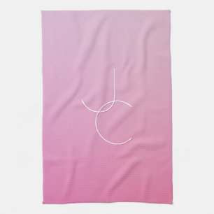 Modern 2 Overlapping Initials   Pink Ombre Kitchen Towel