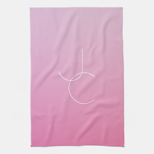 Modern 2 Overlapping Initials  Pink Ombre Kitchen Towel