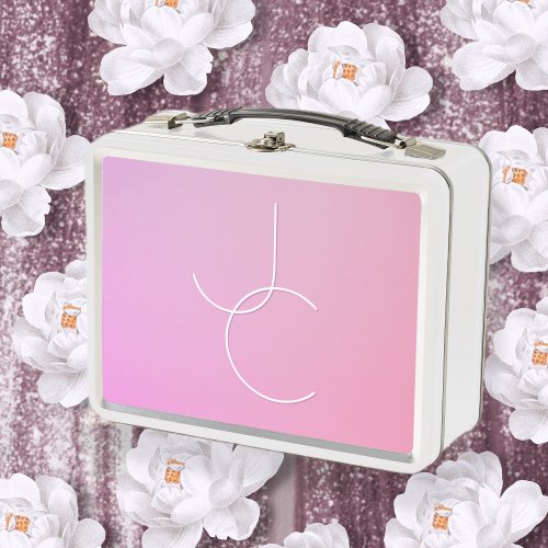 Modern 2 Overlapping Initials  Pink Ombre Metal Lunch Box