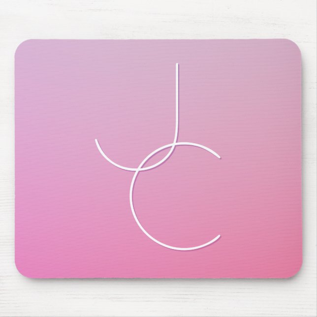 Modern 2 Overlapping Initials | Pink Ombre Mouse Pad (Front)