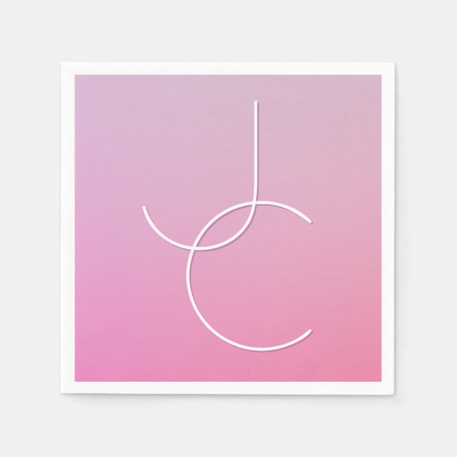 Modern 2 Overlapping Initials | Pink Ombre Napkins (Front)
