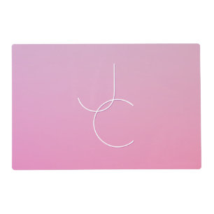 Modern 2 Overlapping Initials Pink Ombre Placemat