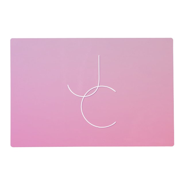 Modern 2 Overlapping Initials | Pink Ombre Placemat (Front)