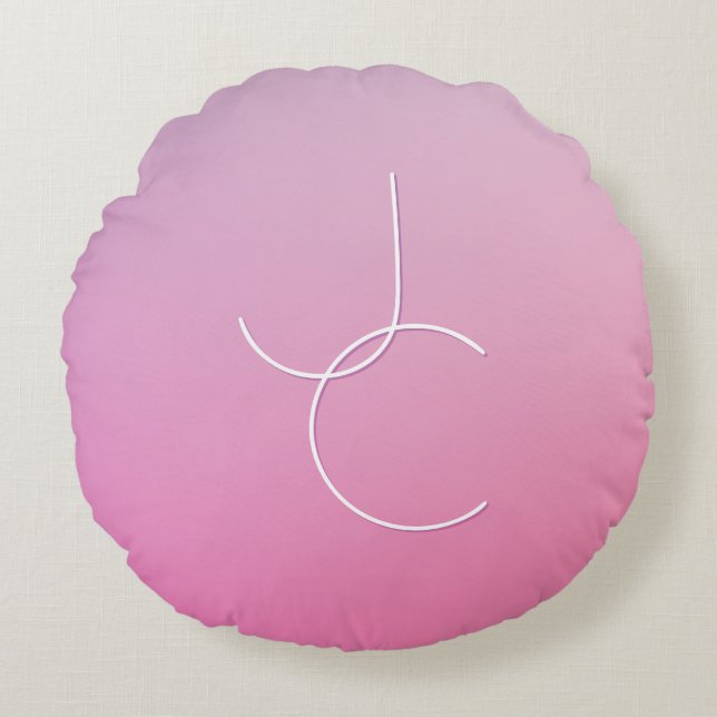 Modern 2 Overlapping Initials | Pink Ombre Round Pillow (Front)
