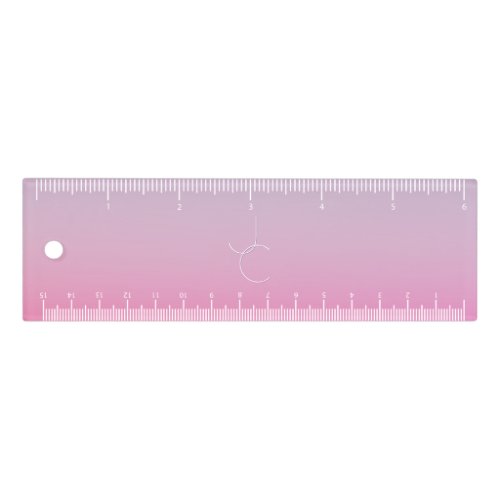 Modern 2 Overlapping Initials  Pink Ombre Ruler
