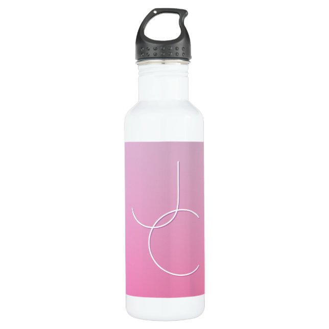 Modern 2 Overlapping Initials | Pink Ombre Stainless Steel Water Bottle (Front)